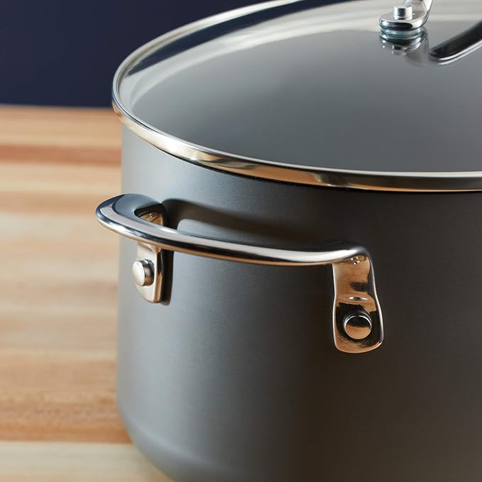Rachael Ray Cookware, Professional Hard Anodized Nonstick Cookware Oval Pasta Stockpot and Braiser, 8-Quart, Gray