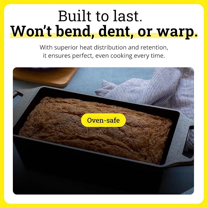 Lodge Seasoned Cast Iron Loaf Pan 8.5 Inches - Pre-Seasoned Rectangular Cast Iron Bakeware- Even Browning Bread Pan with Easy-Release Finish - PFAS-Free Non-Toxic Cookware