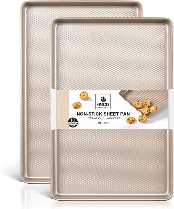 2 Pack Jelly Roll Pan 15x10, Commercial Cookie Sheets for Baking with Diamond Texture Surface, 57% Thicker Carbon Steel Baking Sheet for Oven, Nonstick Cooking Tray