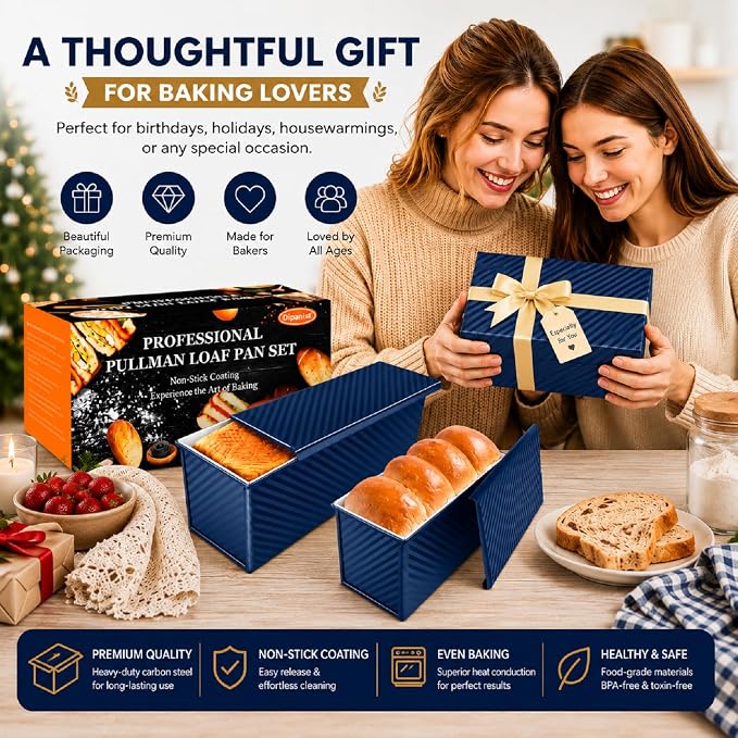 Bread Loaf Pan with Lid-2Pack, 2.2LB & 1LB | Food-Grade Nonstick Coating, Easy Release, Perfect Loaf Shape, Corrugated Design, Oven Safe up to 450°F