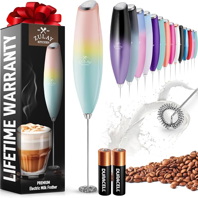 Zulay Powerful Milk Frother for Coffee with Upgraded Titanium Motor - Handheld Electric Whisk, Milk Foamer, Mini Mixer & Coffee Blender for Frappe, Latte, Matcha, No Stand - Cupcake
