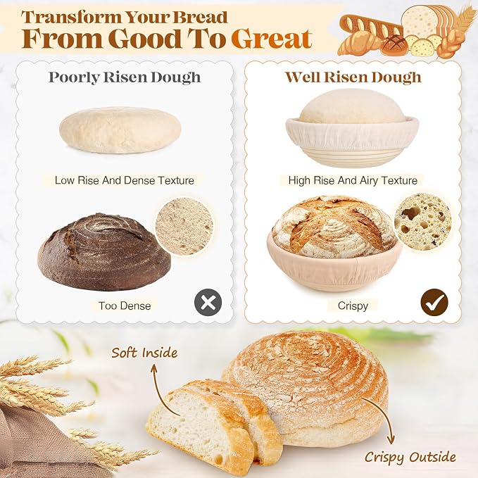 Sourdough Starter Kit Complete Set with Dutch Oven and Scale | 9" Round & 10" Oval Proofing Baskets, Sourdough Bread Baking Supplies, Beginner Kit Gifts for Bakers Women Wife Mom