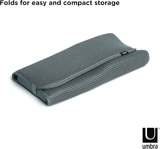 Umbra Udry Dish Drying Rack, Folding Dish Drainer Mat, Mini, Dark Grey | Absorbent microfiber base, removable tray, dishwasher safe, compact storage, BPA-free plastic
