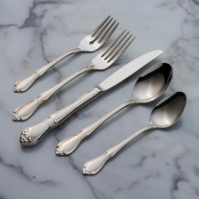 Oneida Chateau 5-Piece 18/10 Silverware Set for 1, Flatware | mirror finish, dishwasher safe | includes knives, forks, and spoons | cutlery set for kitchen and dining