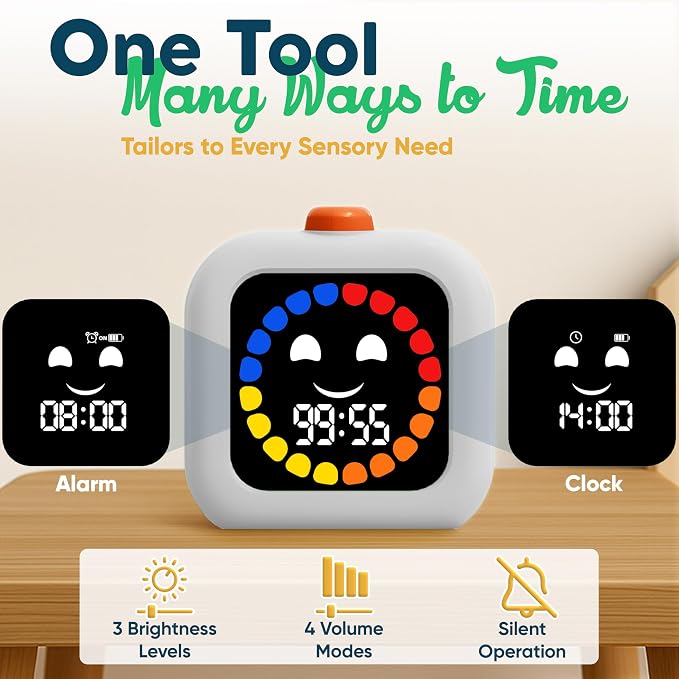 Digital Visual Timer for Kids - Calmer Routines & Transitions | Silent, Rechargeable, 99-Min Clock, Alarm, Countdown & Count-up; For Classroom, Home & Therapy - Builds Focus & Independence