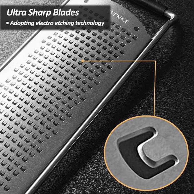 Professional Zester Grater Fine for Hard Cheese, Citrus Fruits, Garlic, Chili, Cinnamon and Nutmeg, Kitchen grater with Razor-Sharp Stainless Steel Blade (Fine)