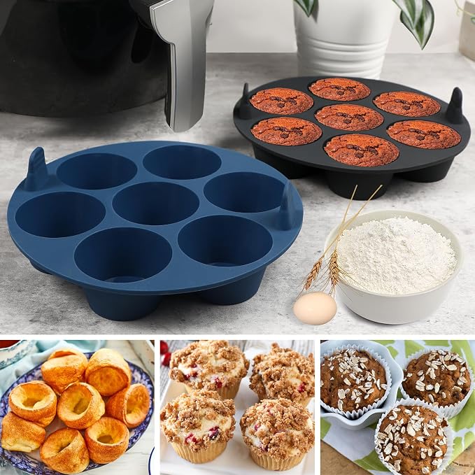 Webake 2PCS Silicone Air Fryer Muffin Pan for Baking Nonstick Egg Btes Silicone Mold BPA Free Muffin Tins Baking Cups
