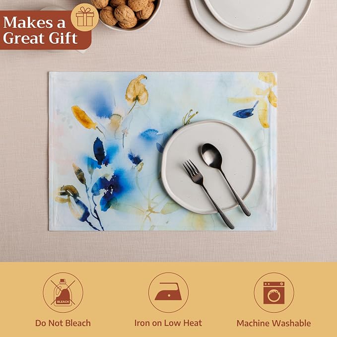 Maison d' Hermine Placemats Set of 4 Reusable 100% Cotton (13"x19") | Cloth Place Mats Washable Table Mats for Kitchen Dining Party Wedding Hotel Home Restaurant Spring Summer - Lazy Summer Days