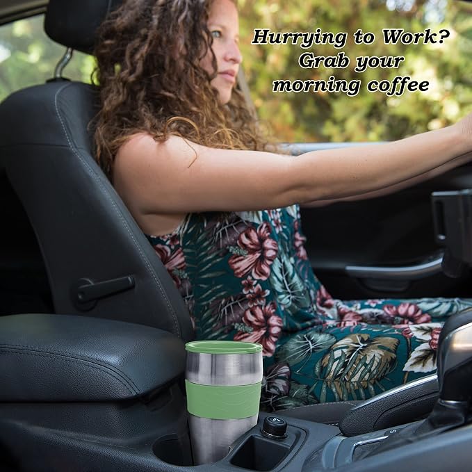 Mixpresso Single Serve & Single Cup Coffee Maker with 14oz Travel Mug Green | For ground coffee only, reusable filter, auto shut off. Compact personal drip coffee maker, not compatible with K-Cup pods.