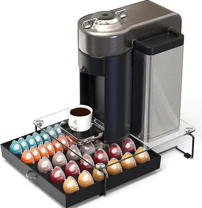 Deco Brothers Tempered Glass Vertuo Pod Holder, Fits 30 Large/60 Small Pods | Compatible with Nespresso Capsule, Black
