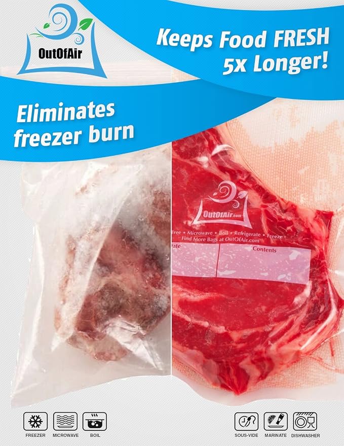 6" x 100' Mega Roll & Cutter Box Vacuum Sealer Bags Roll (No More Scissors) 4 mil 100 Foot OutOfAir, 33% Thicker, BPA Free, Sous Vide, Commercial Grade, Works with FoodSaver Sealers