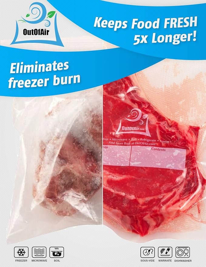 100 Vacuum Sealer Bags: Pint Size (6" x 10") by OutOfAir Works with FoodSaver & Other Machines - 33% Thicker BPA Free, Commercial Grade, 6 x 10 inches