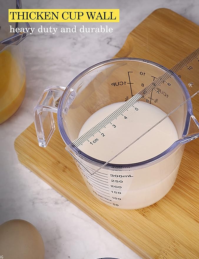 -BINGBING- Measuring Cups Set, Liquid Measuring Cups For 3 For Kitchen | BPA Free Plastic Set with Spout Multiple Measurement Scales, Cup, Ml and Oz, (Clear)