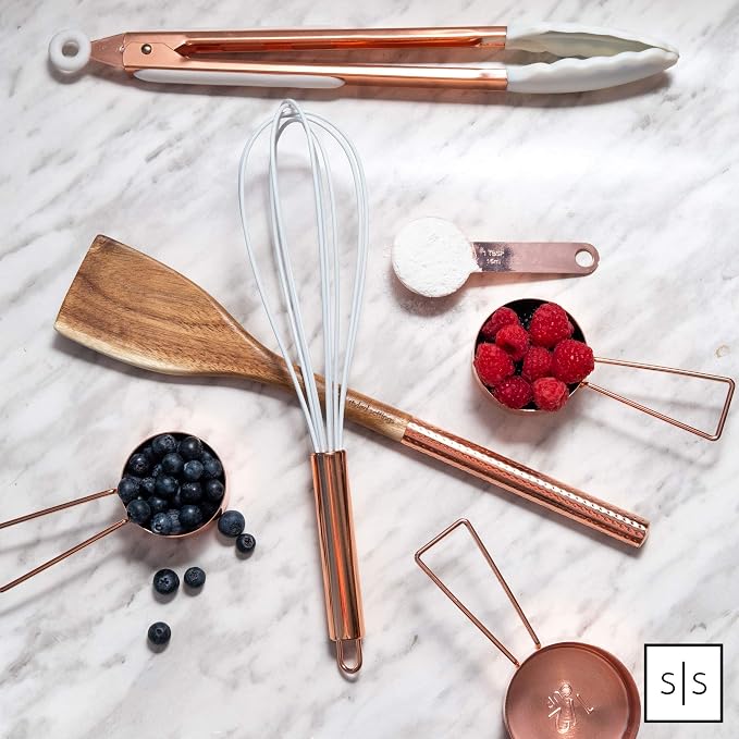 Styled Settings Copper Measuring Cups and Spoons Set, 8-Piece | Stainless Steel, Copper, 8-Piece Stackable Stainless Steel Metal Measuring Utensils, Copper / Rose Gold Kitchen Accessories