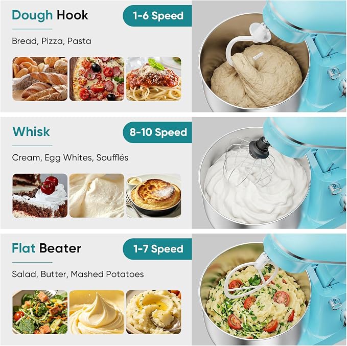 OLIXIS 4.2 Qt Stand Mixer, 10-Speed Tilt-Head Electric Mixer for Baking | Include dough hook, whisk, flat beater & splash lid. 10 speeds handle cakes, cookies & bread dough. Compact, easy-clean bowl