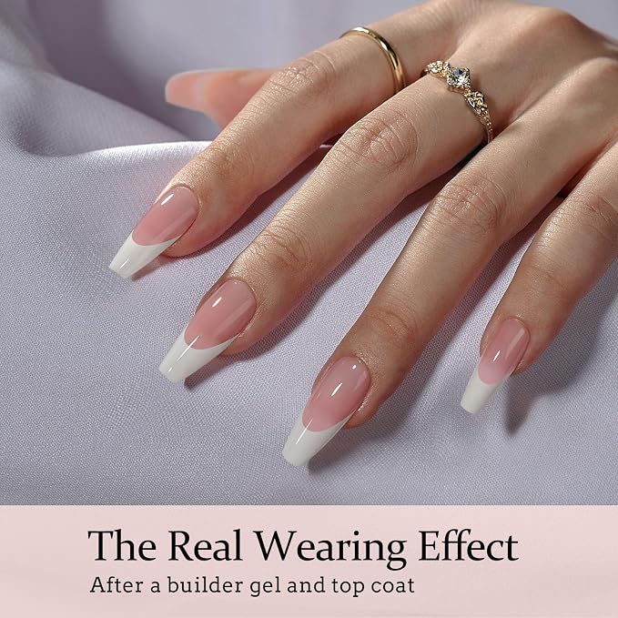 BTArtboxnails XCOATTIPS White French Tip Press On Nails, Long Coffin, Pink | Lamp-Curable, 4-Week Wear, Salon Quality Value at Home, Natural Nail Look, Easy-to-Apply for Beginners, 160Ct Nail Tips Only
