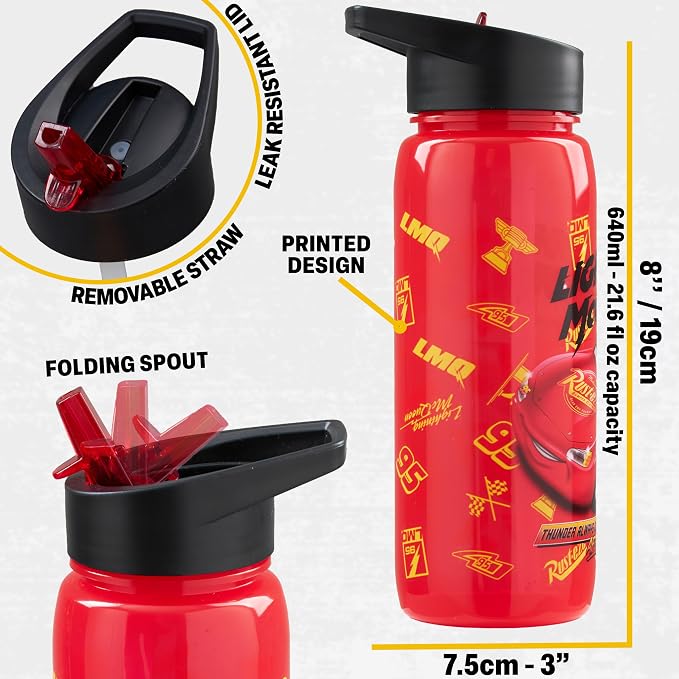 Get Trend Disney Cars Lightning McQueen Lunch Bag, Bento Box & Water Bottle | 3 Pc Set, Insulated Lunch Bag, Lightweight Snack Box, 22 fl oz BPA-Free Water Bottle with Straw, School Picnic Gifts for Boys
