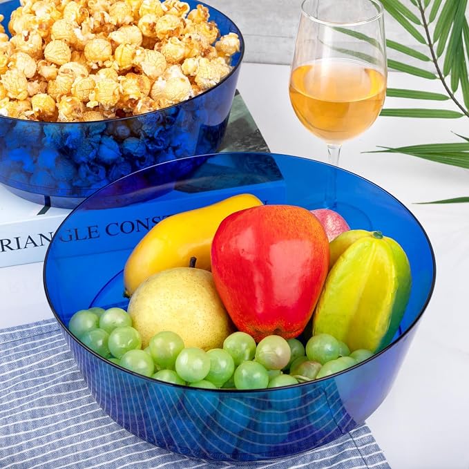 8 Pack Clear Blue Bowls for 4th of July | 128oz Heavy Duty Disposable Plastic Bowls, Perfect for Party Snack, Salad, Candy, Pool Party & Buffet