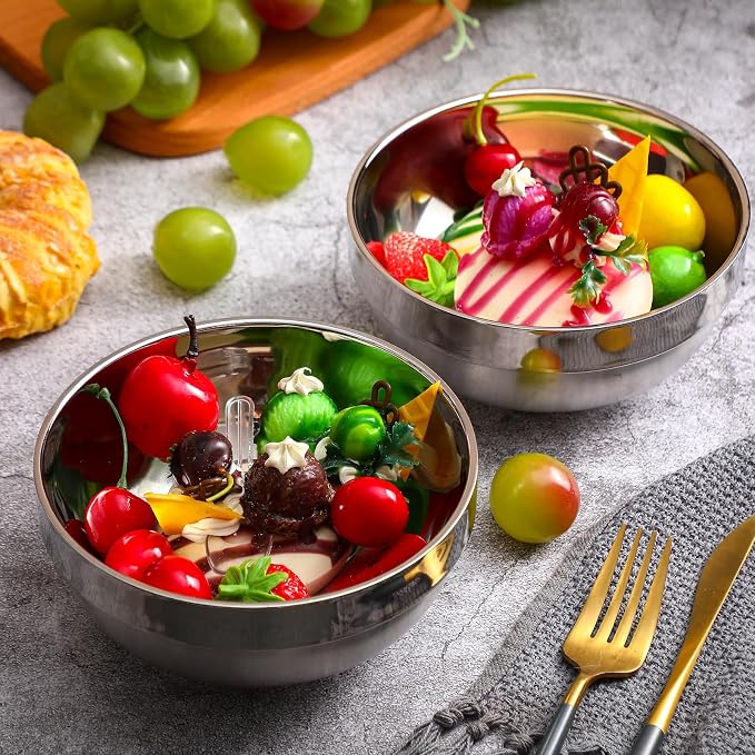 Funnymoom 4 Pack 24 Oz stainless Steel Bowls Double Walled Insulated Soup Ice Cream Metal Mixing Nesting Bowls for Serving Soup Rice Cereal