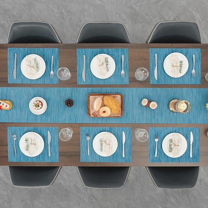 Myir JUN Placemats Set of 8 Kitchen and Dining Table Placemats | Vinyl Placemats Place Mats Indoor/Outdoor Set of 8 Washable Table Mats Non-Slip Place mats for Dining Table, Blue