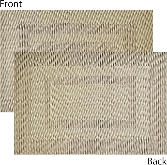 PIGCHCY Placemats Set of 12 Washable Durable Place Mats Vinyl Heat Resistant Non-Slip Table Mats Indoor Outdoor (18 x 12 inches, Beige)