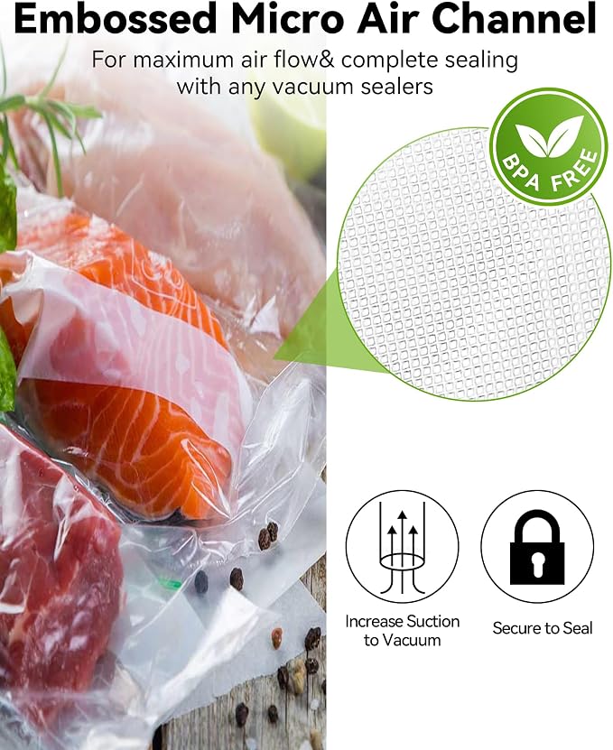 AENTGIU 300-Count Food Vacuum Sealer Bags 8 x 12 inch, Thick BPA-Free Sous Vide Bags Compatible with Most Vac Machines, Food Saver, Seal a Meal, Commercial Grade Quart Precut Meal Prep Storage Bags