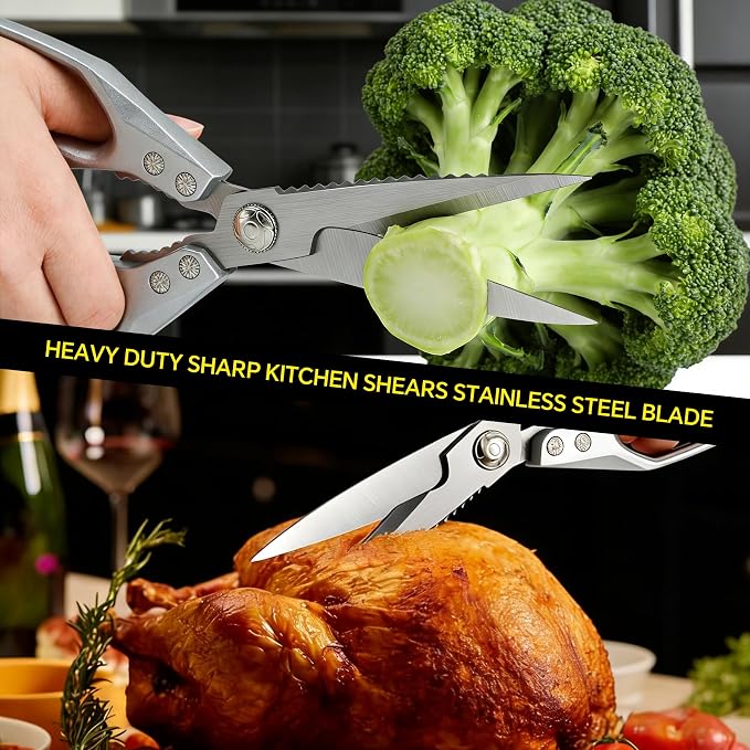 2PCS Kitchen Shears Set Multi-Purpose Kitchen Scissors for Food Heavy Duty | Culinary Chef Scissors for Chicken Meat Vegetables Herbs Scaling Fish, Good Grips, Professional Poultry Shears, Silver