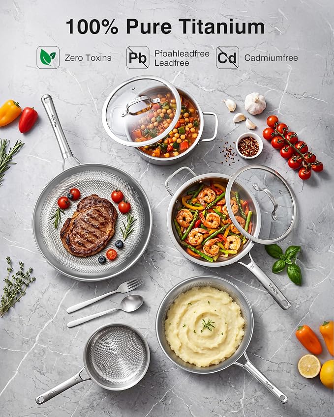 Titanium Cookware Set, 8-Piece Pots and Pans Set, Non-Stick with Lid, PFAS/PFOA/PTFE-Free, Dishwasher & Oven Safe, Compatible with Gas & Induction Cooktops