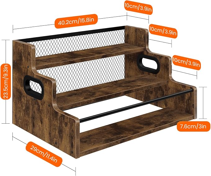 Liquor Bottle Display Shelf, 3 Step Coffee Syrup Rack Organizer, Countertop Liquor Wine Rack, Mini bar, Liquor Cabinet, Home Retro Bar Shelf Stand for Whiskey Alcohol Drink