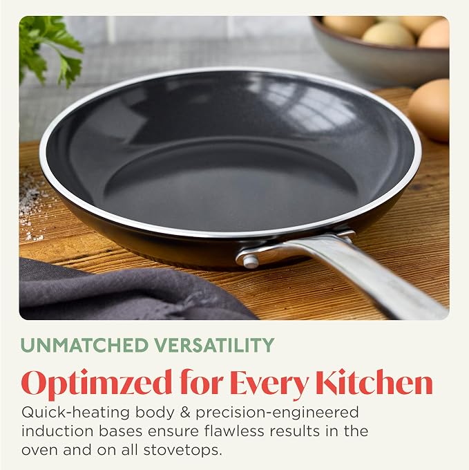 Orfeo 8” Nonstick Frying Pan Skillet, Made in Italy, Diamond Ceramic PFAS-Free Cookware, Induction Ready, Scratch Resistant, Laser-Fused Surface for Durability, Dishwasher Safe, Black