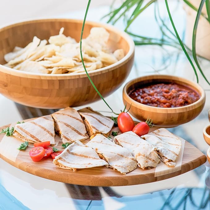 Totally Bamboo Football Shaped Cutting Board and Charcuterie Board | Football serving board for game day watch parties and tailgating. Smooth reverse side for prep. Hangs as decor between uses.