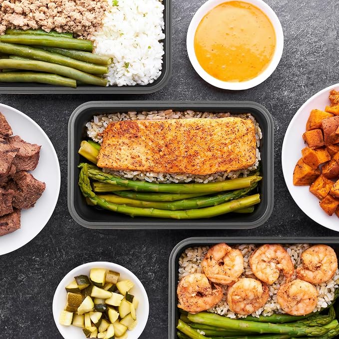 Collapsible Food Storage Containers with Lids, 4 Pack, 40 oz Silicone 1-Compartment Meal Prep Containers Reusable, Lunch Bento Boxes for Adults, Microwave Freezer Dishwasher Safe, BPA-Free, Black