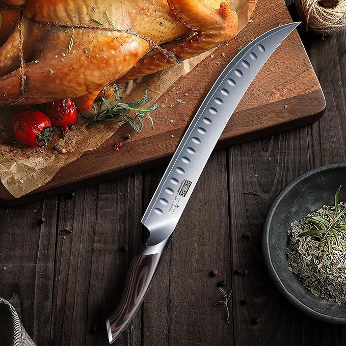 HOSHANHO Carving Slicing Knife, 10 Inch Razor Sharp Japanese Brisket Knife | Japanese High Carbon Steel Curved Butcher Breaking Knives with Ergonomic Handle, Professional Butcher Knife for Meat Cutting