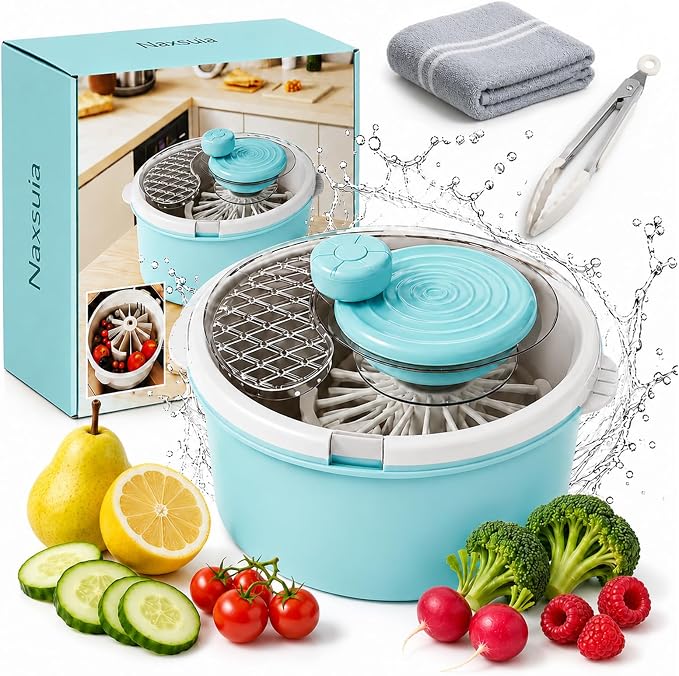 Electric Fruit Washer Spinner Bowl, Automatic Produce Cleaner Spinner | 360° Rotating Inner Basket Separates Water Quickly, Fruit and Vegetable Washer for Berries & Salad Greens Kitchen Preparation