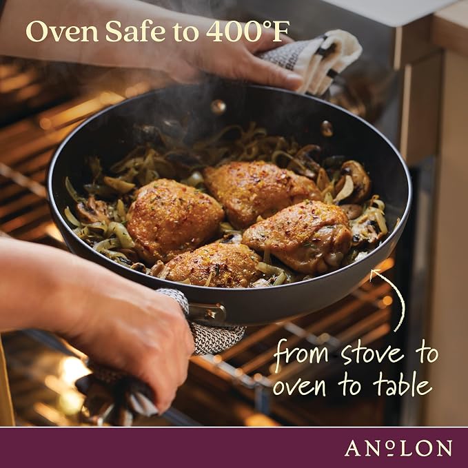 Anolon Advanced Home Hard-Anodized Nonstick Ultimate Pan with Lid and Helper Handle, Non Stick Frying Pan, 12-Inch, Moonstone