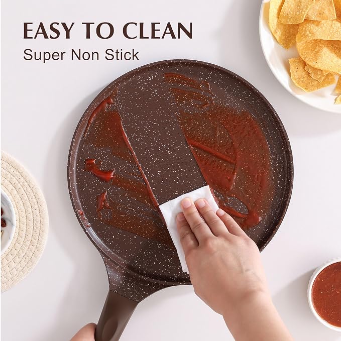 SENSARTE 12 Inch Nonstick Crepe Pan Granite Coating Pancake Pan Brown | Swiss Granite Coating Dosa Pan Pancake Flat Skillet Tawa Griddle with Stay-Cool Handle, Induction Compatible