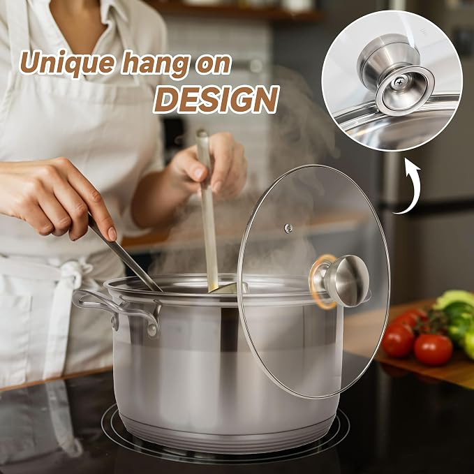 Ohtomber Stainless Steel 12 Quart Large Stock Pot with Lid, Non-Stick Base | Thick Base Cookware, Heavy Duty, Induction Ready, Ideal for Soup Pasta Stew Simmering Boiling & Canning, Deep Cooking Pot