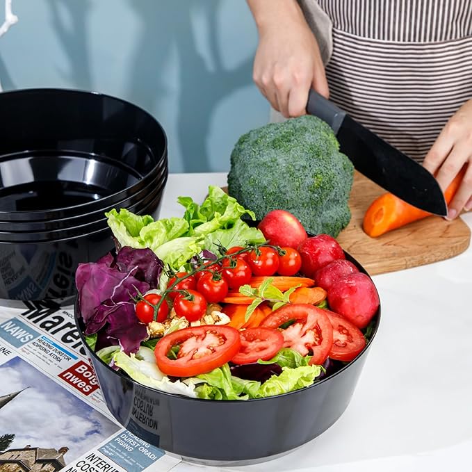 8 Pack Black Serving Bowls for Wedding | 128oz Heavy Duty Disposable Plastic Bowls, Perfect for Party Snack, Salad, Candy & Bar Buffet