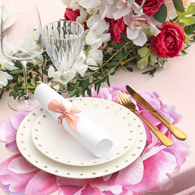 Glenmal 100 Pcs Peony Placemat Pink Floral Place Mats Disposable Summer Flower Paper Decorative Placemat Bulk for Dining Table Mat Tea Party Wedding Kitchen Decor Bridal Baby Shower 13 Inch