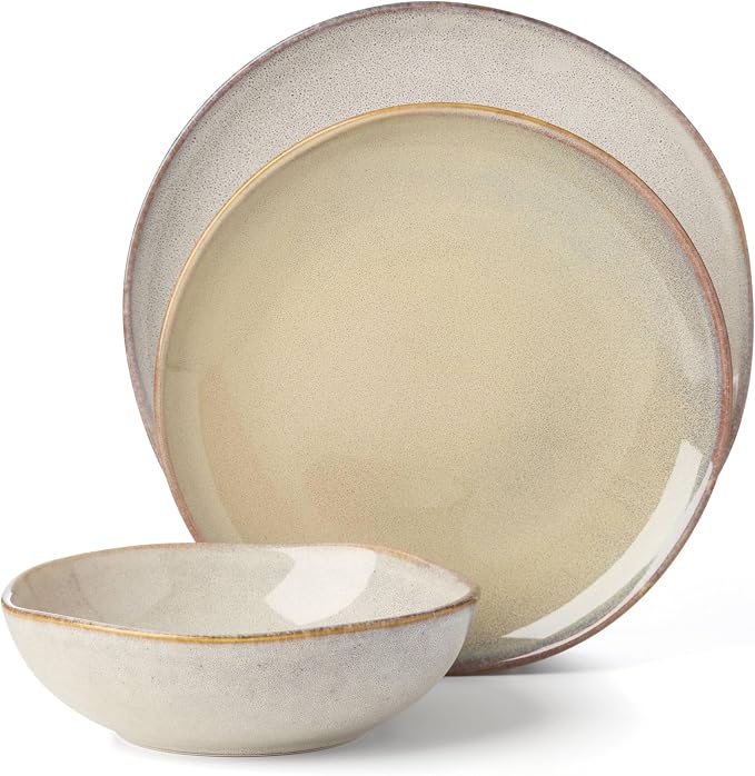 Oneida Organic Shades Oatmeal Stoneware 18-Piece Dinnerware Set for 6 | dishwasher safe | plates and bowls sets for kitchen and dining | 10.25 inch plate, dish set, dishes | 2 inch, 28oz
