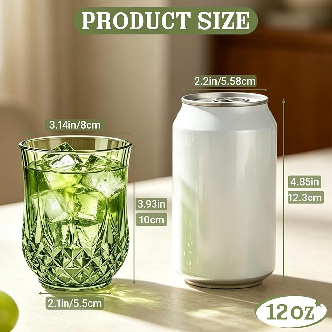 40 Pack 12 Oz Plastic Stemless Wine Glasses, Sage Green | Unbreakable, Reusable, Elegant Vintage Design, Fancy Cocktail Cups, Whiskey, Champagne, Wedding, Party, Bars, Holiday Events