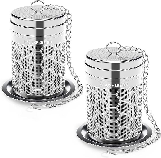 House Again 2 Pack Tea Infusers, Extra Fine Mesh Tea Strainers for Loose Tea, Updated Slim Threaded Lid & 304 Stainless Steel, Filter Bags Diffusers, Loose Leaf Tea Steeper for Brew Tea Spices