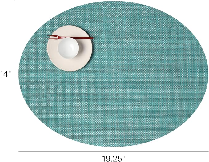 Chilewich Mini Basketweave Placemats, Woven Oval Placemats Set of 4 | Reusable, Stain-Resistant, Indoor/Outdoor Tabletop Protection, Turquoise, 14" x 19.25"