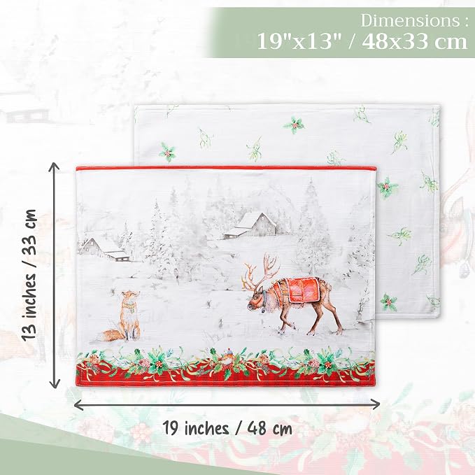 Maison d' Hermine Placemats Set of 4 Reusable 100% Cotton (13"x19") | Cloth Place Mats Washable Table Mats for Kitchen Dining Party Wedding Hotel Home Thanksgiving Christmas - Christmas Tradition