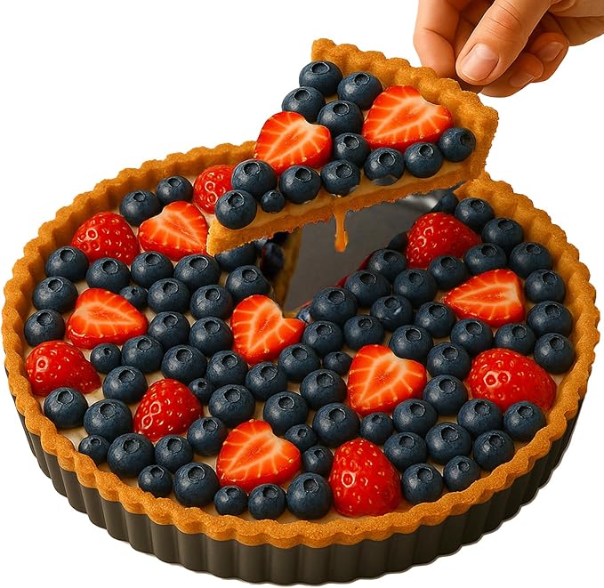 11 Inch Quiche Pans with Cake Server. Removable Bottom, Non-Stick Coating, Rugged Carbon Steel for Tart Quiche Pie Baking. Gift for Women Wife Christmas Thanksgiving Party Festival Family