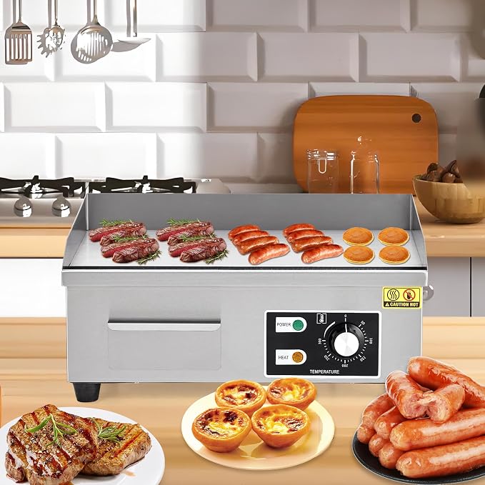 Garvee 18 In Commercial Electric Griddle, Flat Top Grill Countertop Griddle | Non-Stick Stainless Steel Teppanyaki Grill for Restaurant Kitchen Outdoor BBQ