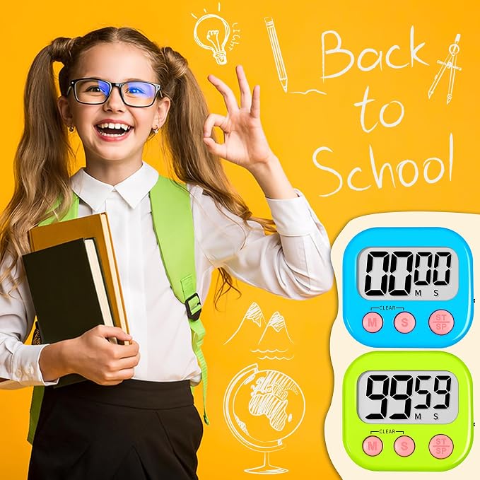 ZILLEEN Classroom Timer for Kids Teachers 2 Pack Digital Timers Blue Green | Strong Magnetic, Large Screen, Big Button, Teacher Classroom Must Haves Kitchen Timers for Cooking Egg Exercise Study