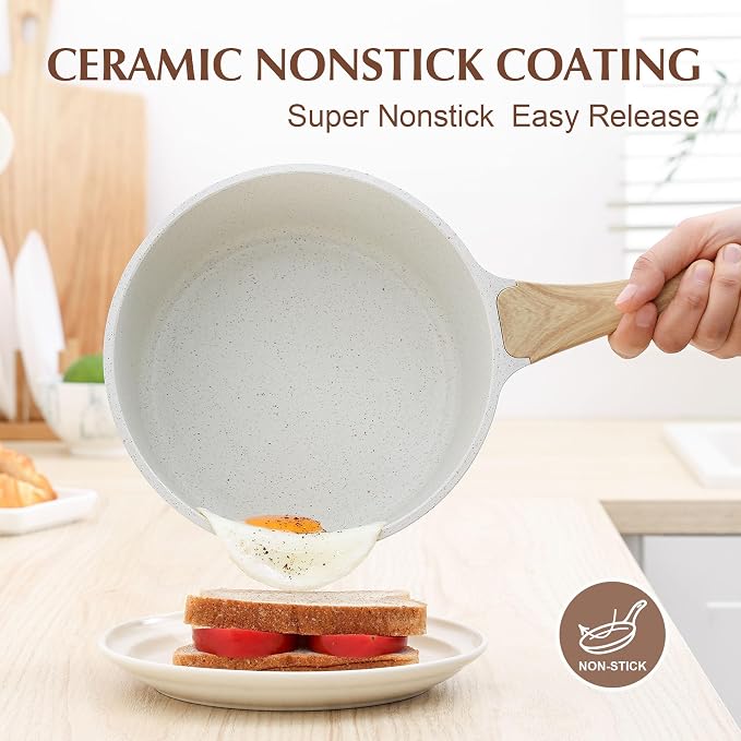 SENSARTE White Ceramic Nonstick Saucepan with Lid Set, Small Cooking Pot with Stay Cool Handle, Induction Compatible Saucepot, White Granite Coating, PFOA/PFAS Free, 2.0 + 2.5QT | Cooking Pot with Stay Cool Handle, Induction Compatible Saucepot, White ...