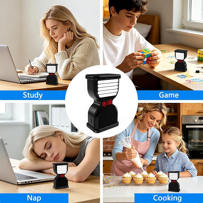 Pomodoro Timer for Productivity, Visual Countdown with Flight Flow | 5/25Min Preset, Custom Countdown, On/Off, Rechargeable, Silent, Desk Flip Hourglass Timer for ADHD Gift Study, Work, Kitchen