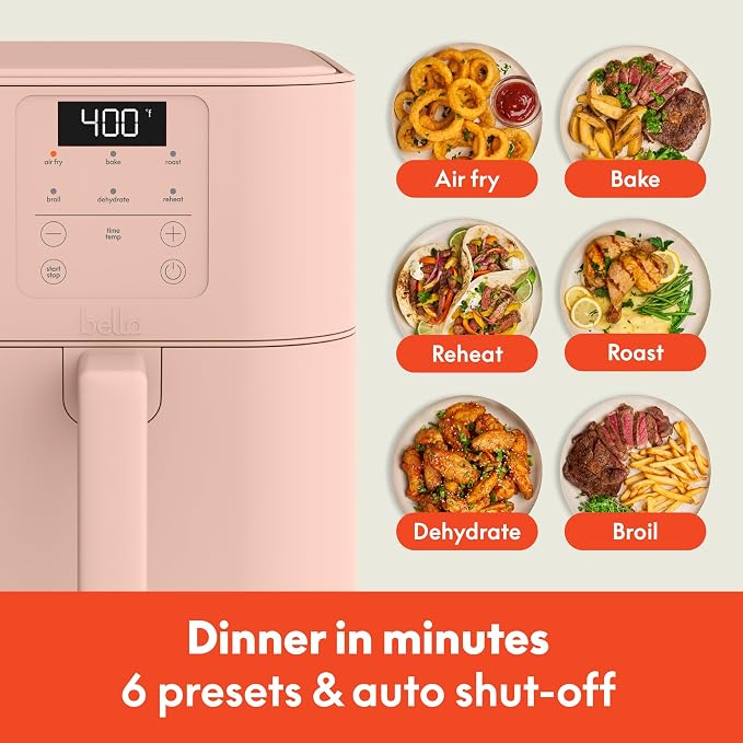 bella Fits-Anywhere™ 6qt Slim Air Fryer with Non-Toxic Coating, Blossom
